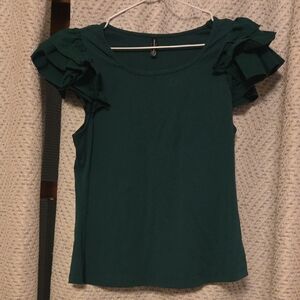 Chic Teal Ruffle Sleeve Blouse